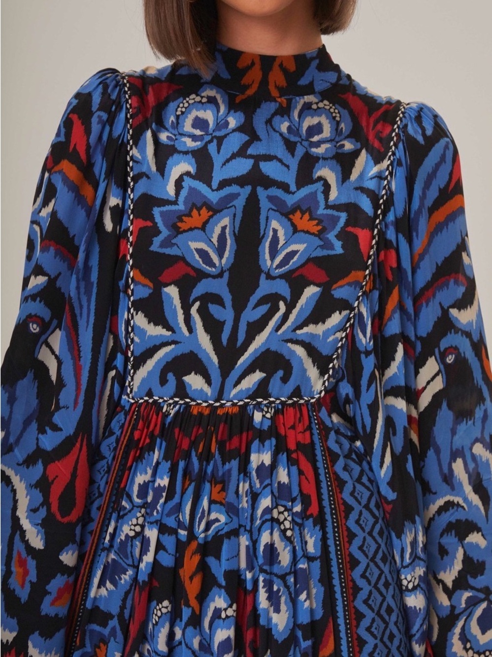 FARM Rio Black Toucans Scarf Long Sleeve Mini Dress Size M